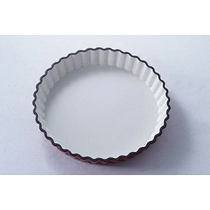 Hot sale OEM ODM special decorative wave border design red round flat bottom enamel frying pan induction cast iron