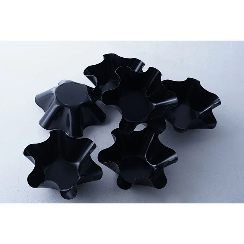 Wholesale professional Mexican tortilla tins 6 pieces set black small carbon steel non stick coating cute cake cup molds tin