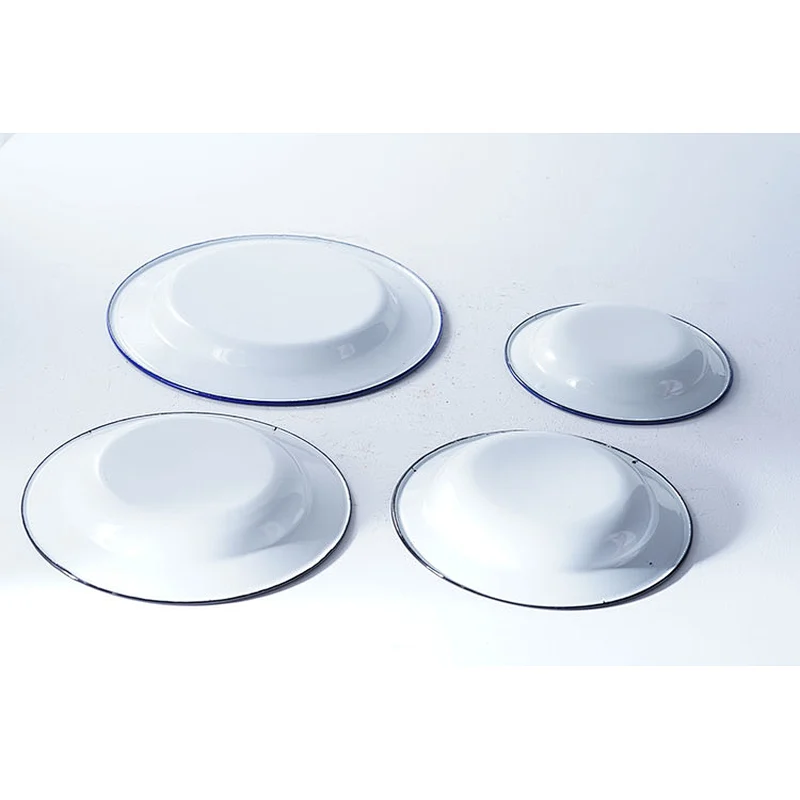 Wholesale accept custom logo multiple sizes available white round classic design carbon steel enamel serving dishes plates