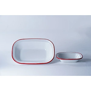 Wholesale OEM accept customized sizes kitchen classic cookware white flat-bottomed carbon steel enamel plates dishes set
