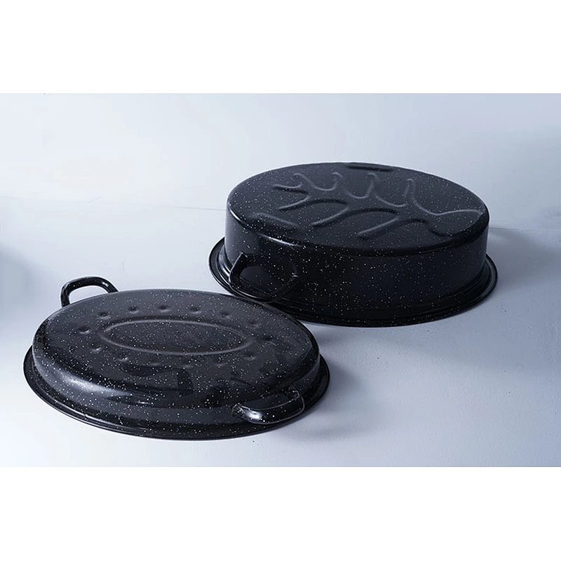 Good quality black kitchen carbon steel enamel roasting pans and pots cookware set for cooking