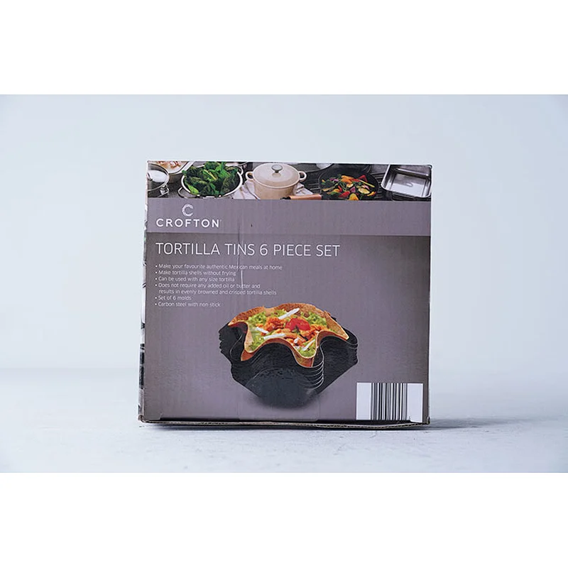 Wholesale professional Mexican tortilla tins 6 pieces set black small carbon steel non stick coating cute cake cup molds tin
