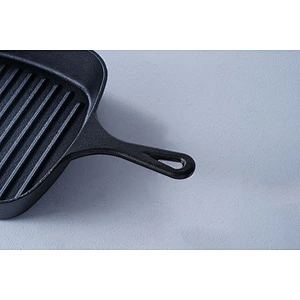 Classic pattern household restaurant universal cookware black square cast-iron preseasoned skillet frying pan with one handles