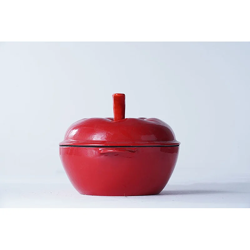 Hot sale cheap price OEM OEM cookware food safty material lovely potato design red cast iron enamel soup pot with handle lid