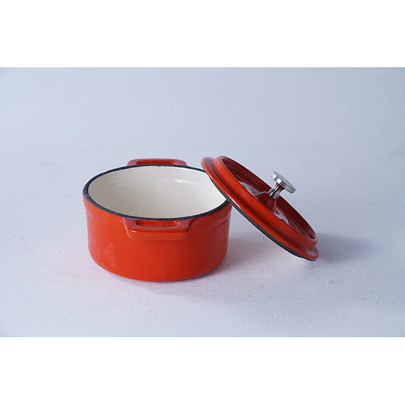 Wholesale kitchen supplies orange round household universal small milk soup cast iron mini pot with lid