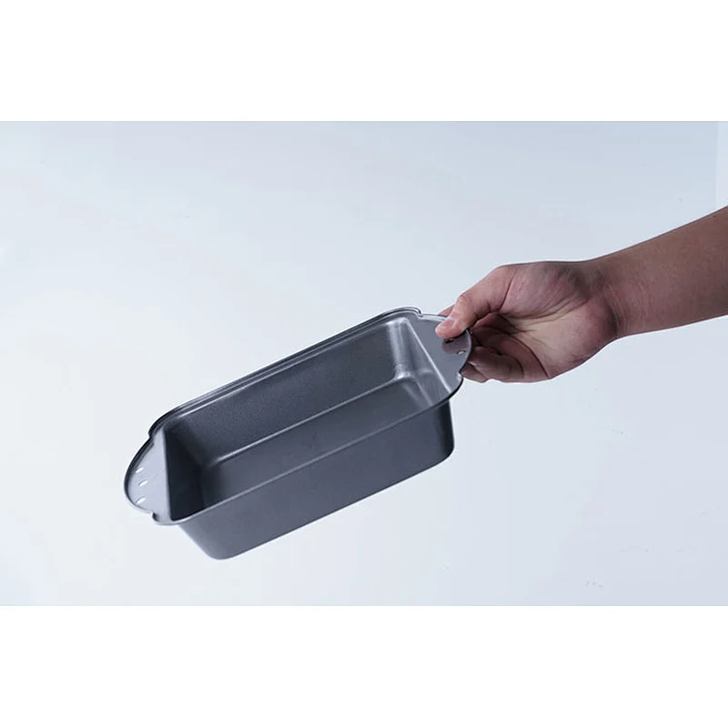 Wholesale grey rectangular carbon steel coating small baking tray rectangle non stick bakeware with two side handles