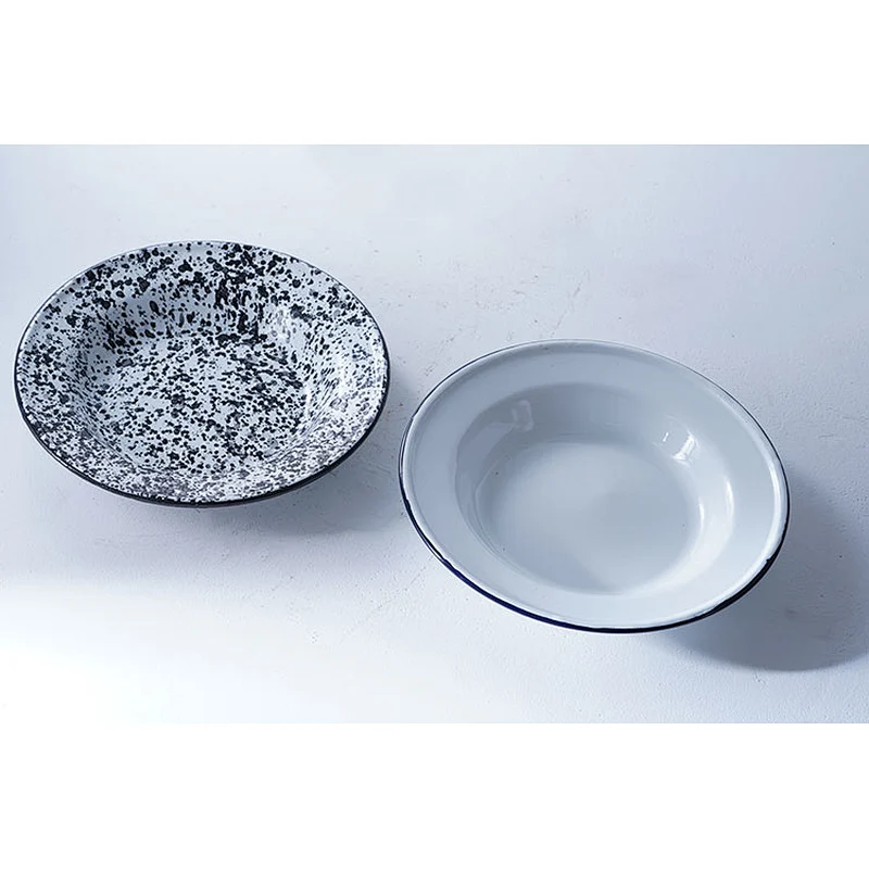 Hot sale OEM ODM multiple sizes custom design coloured carbon steel metal enamel serving dish vintage plates set