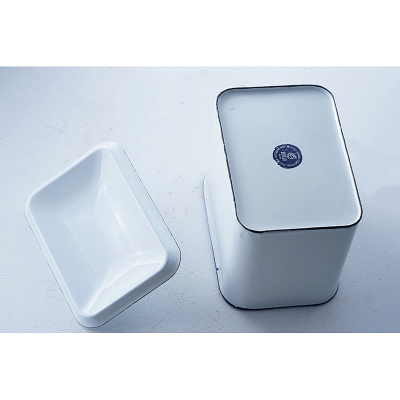 Household rectangle large capacity white multi-functional strong carbon steel metal enamel kettle with lid