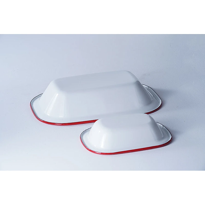 Wholesale OEM accept customized sizes kitchen classic cookware white flat-bottomed carbon steel enamel plates dishes set