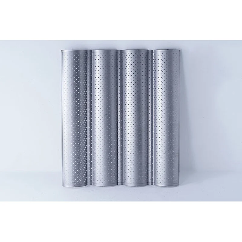 Hot sale two three four slots wave pattern perforated carbon steel non stick coating French baguette bread oven baking tray