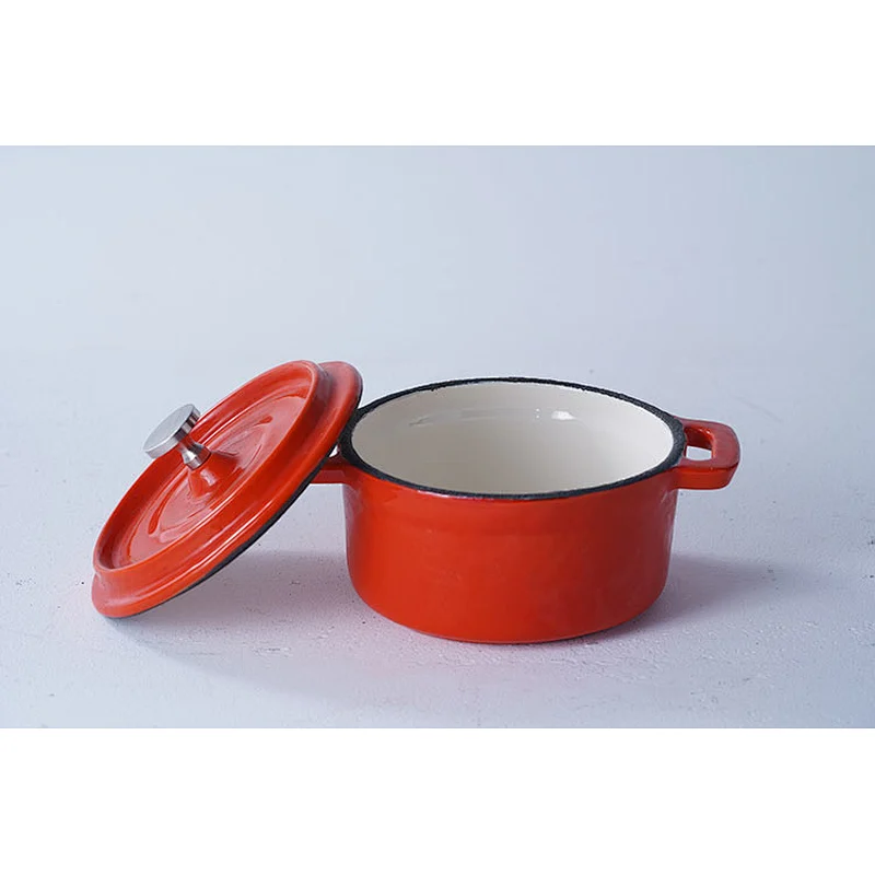 Wholesale kitchen supplies orange round household universal small milk soup cast iron mini pot with lid