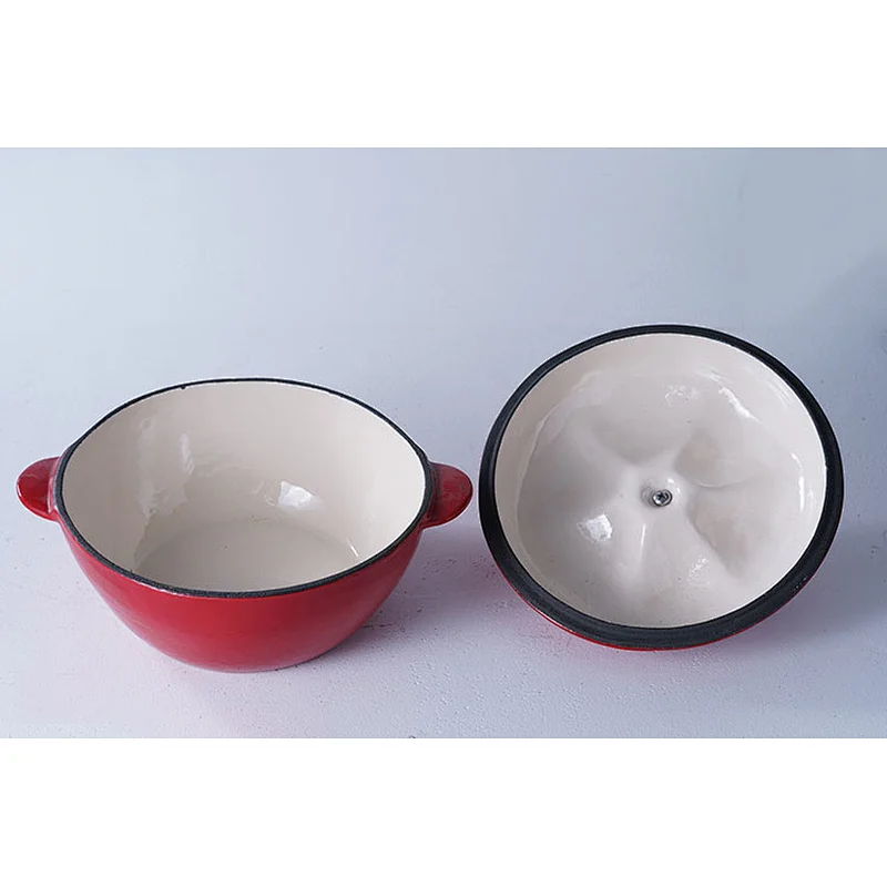 Hot sale cheap price OEM OEM cookware food safty material lovely potato design red cast iron enamel soup pot with handle lid