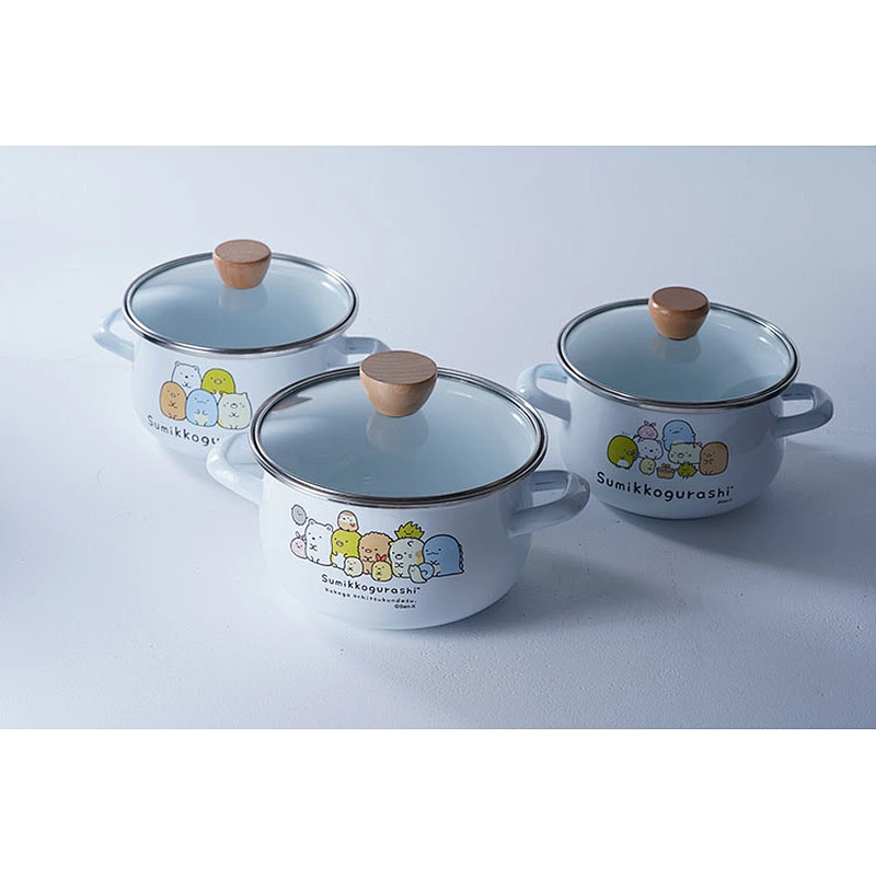 High quality dinnerware multiple sizes available lovely cartoon printing white carbon steel enamel bowl with glass cover