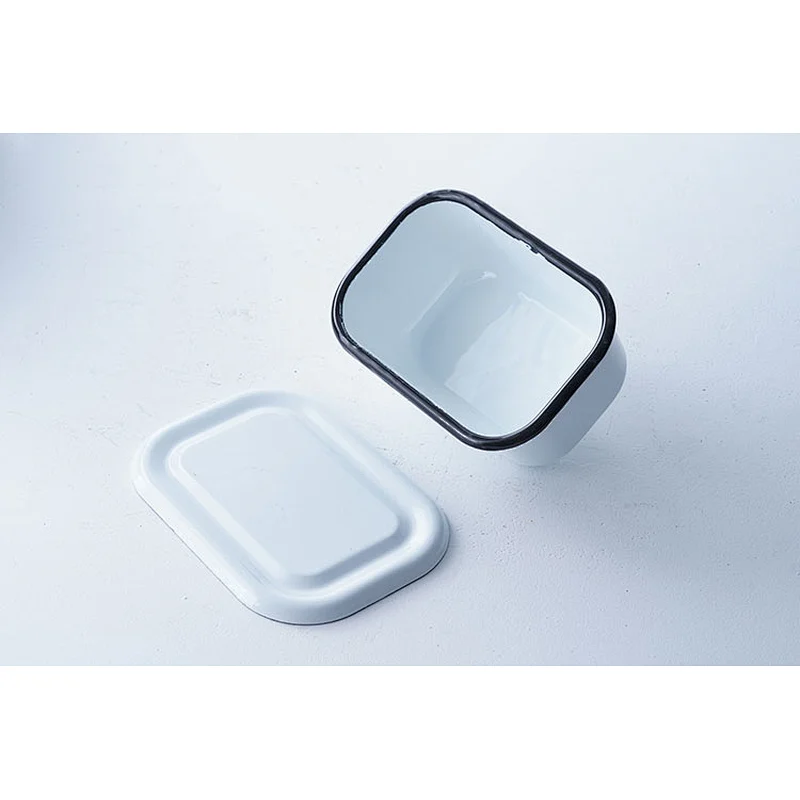 Professional tableware supplier good quality OEM ODM white carbon steel enamel butter dish with lid
