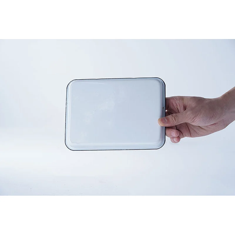 Wholesale small white rectangular heat resistant Insulated enameled metal plate carbon steel serving dishes