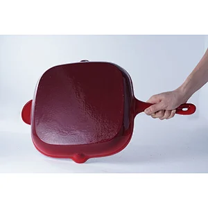 Good quality cheap price red square household restaurant universal cast iron enamel skillet frying pan non stick