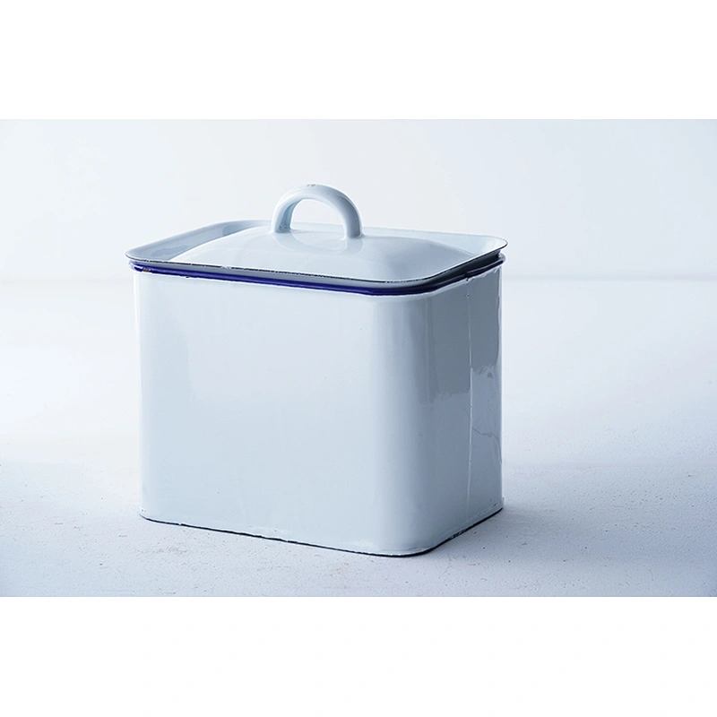 Household rectangle large capacity white multi-functional strong carbon steel metal enamel kettle with lid