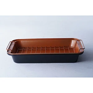 Big capacity brown black rectangular baking ware tray set bakeware nonstick carbon steel tray set for oven with net rack