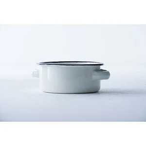 Hot sale multiple sizes available white flat bottom carbon steel enamel metal bowls wholesale with two side handle