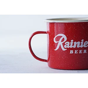 Promotional letter printing body red fashionable durable carbon steel enamel coffee cup beer mug accept custom logo