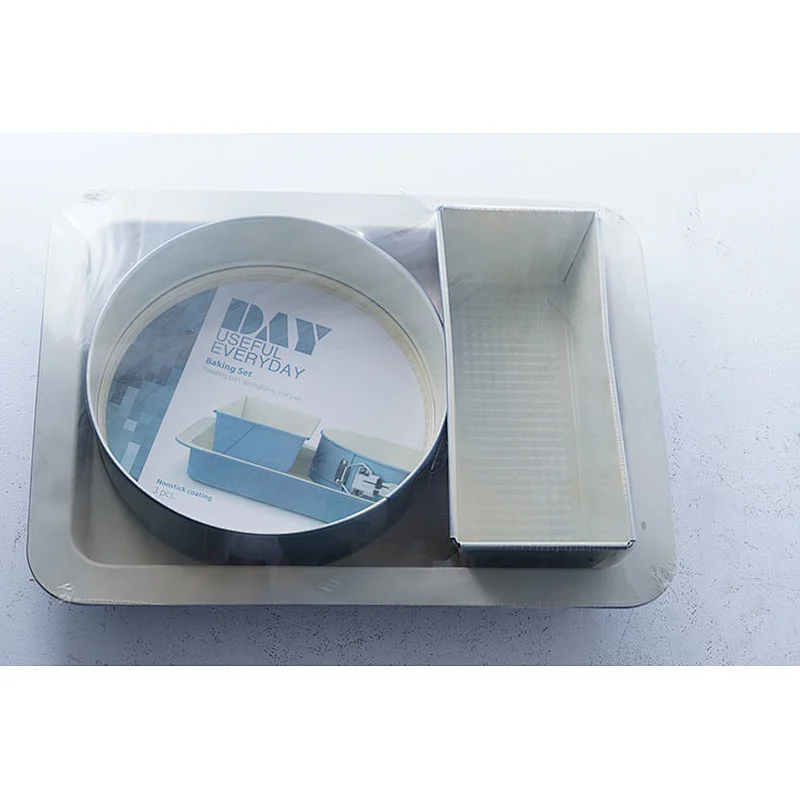 Wholesale beautiful blue multiple shapes carbon steel non stick coating oven tray baking pan bakeware tray set