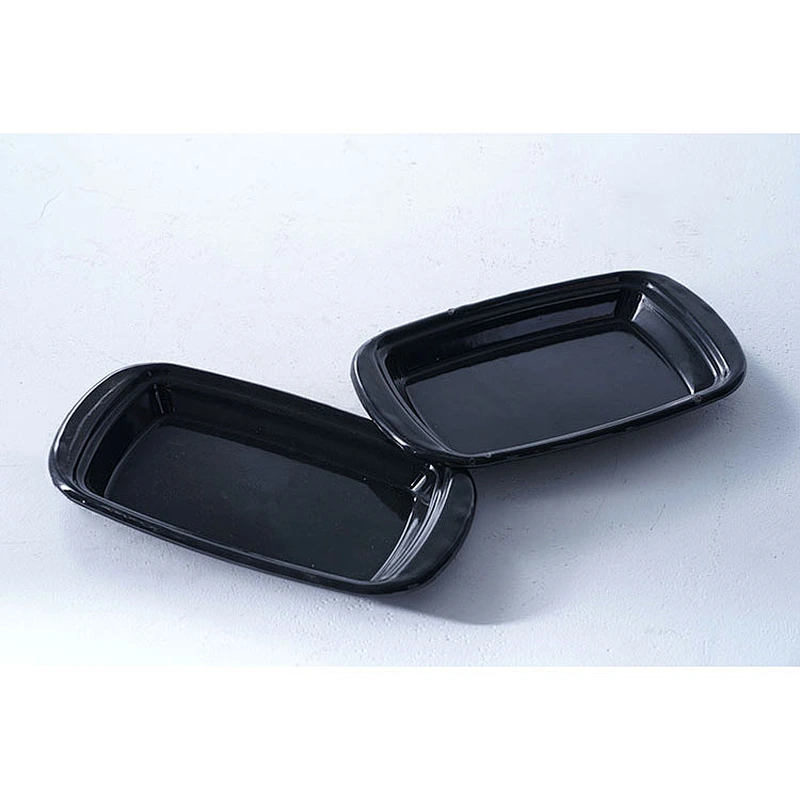 Hot sale accept customized brand durable household small black rectangular carbon steel enamel serving plate dishes