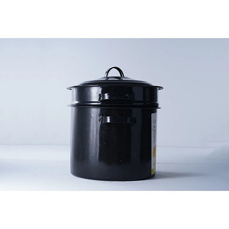 Durable OEM ODM custom design black carbon steel enamel coated pots with steaming rack