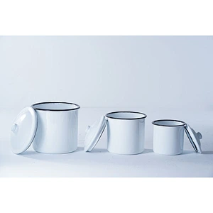 Wholesale OEM custom white carbon steel sets multi-functional enamel canister enamel cup enamel mug with lid