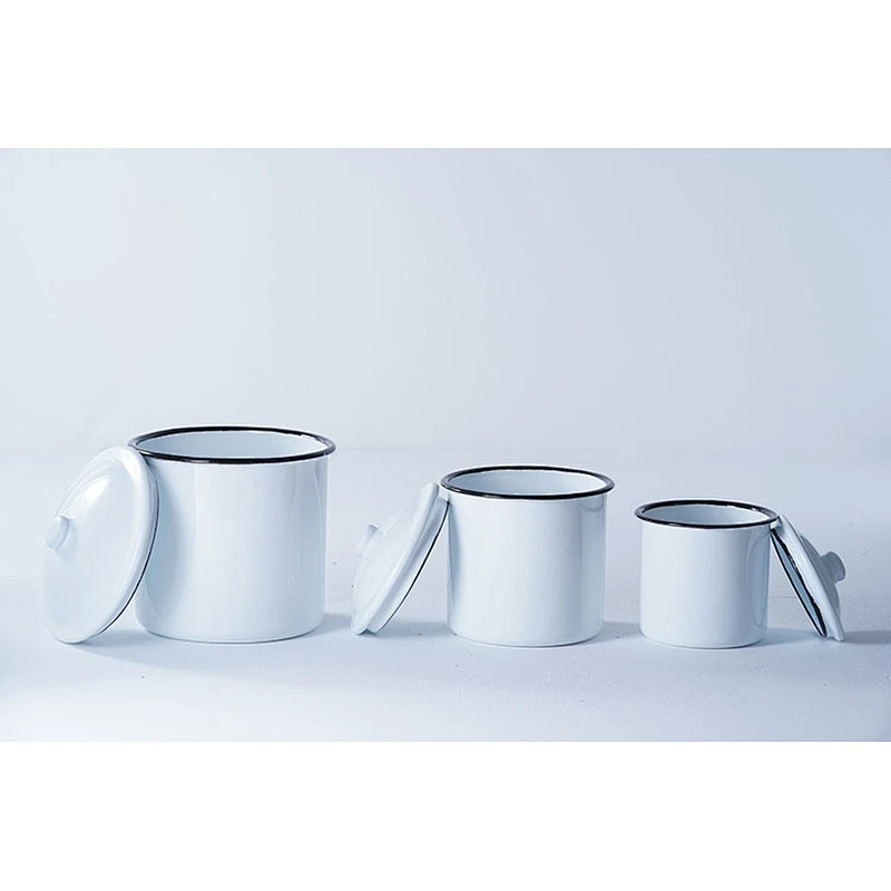 Wholesale OEM custom white carbon steel sets multi-functional enamel canister enamel cup enamel mug with lid
