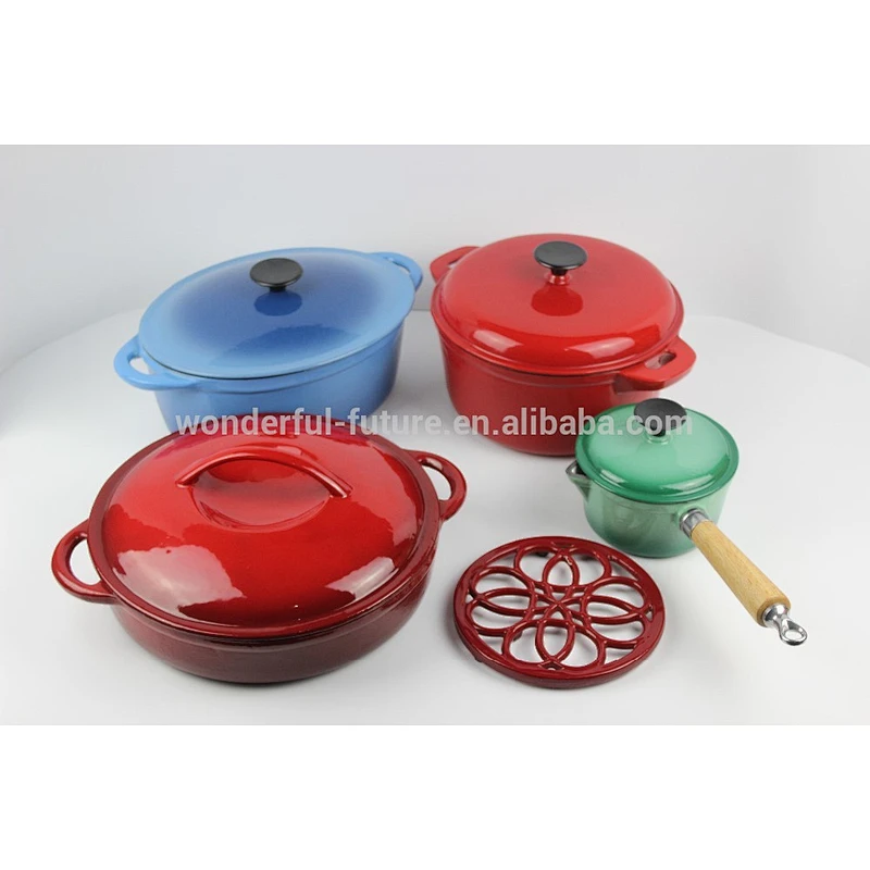 cast iron enamel round frying pan
