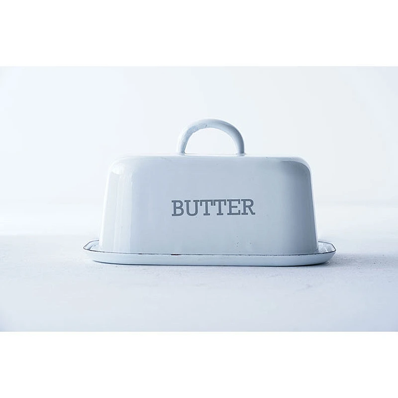 Professional tableware supplier good quality OEM ODM white carbon steel enamel butter dish with lid