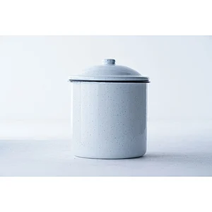 Hot sale white round classic pattern household serving no handle metal carbon steel enamel cup mug with lid