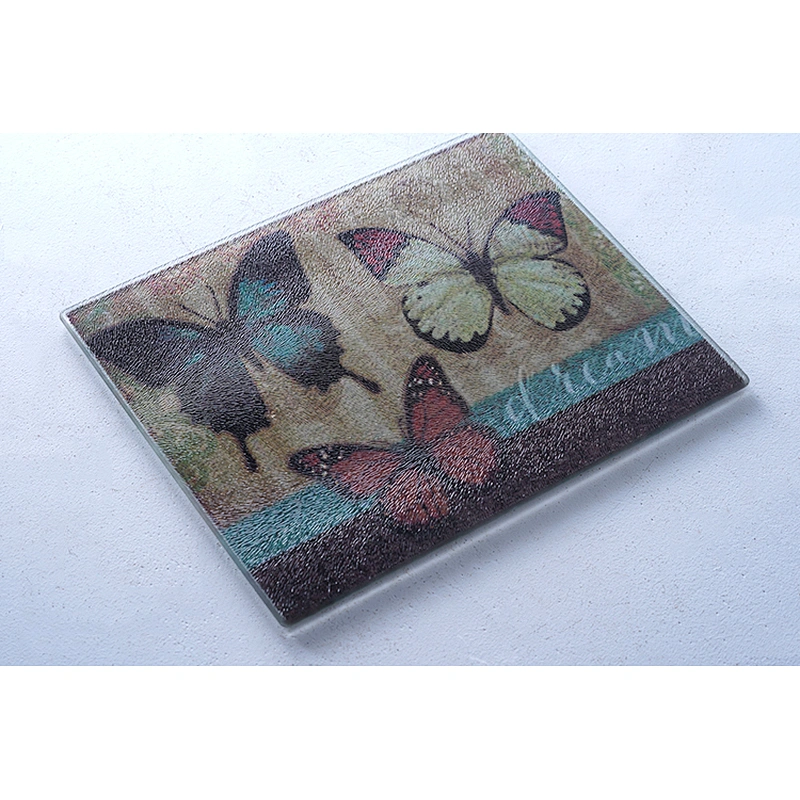 Hot sale good quality durable rectangular butterfly printed tempered glass chopping board cutting board kitchen