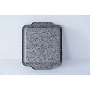 Hot sale household commercial grey carbon steel non stick coating oven tray bakeware cake pie baking trays with two side handles