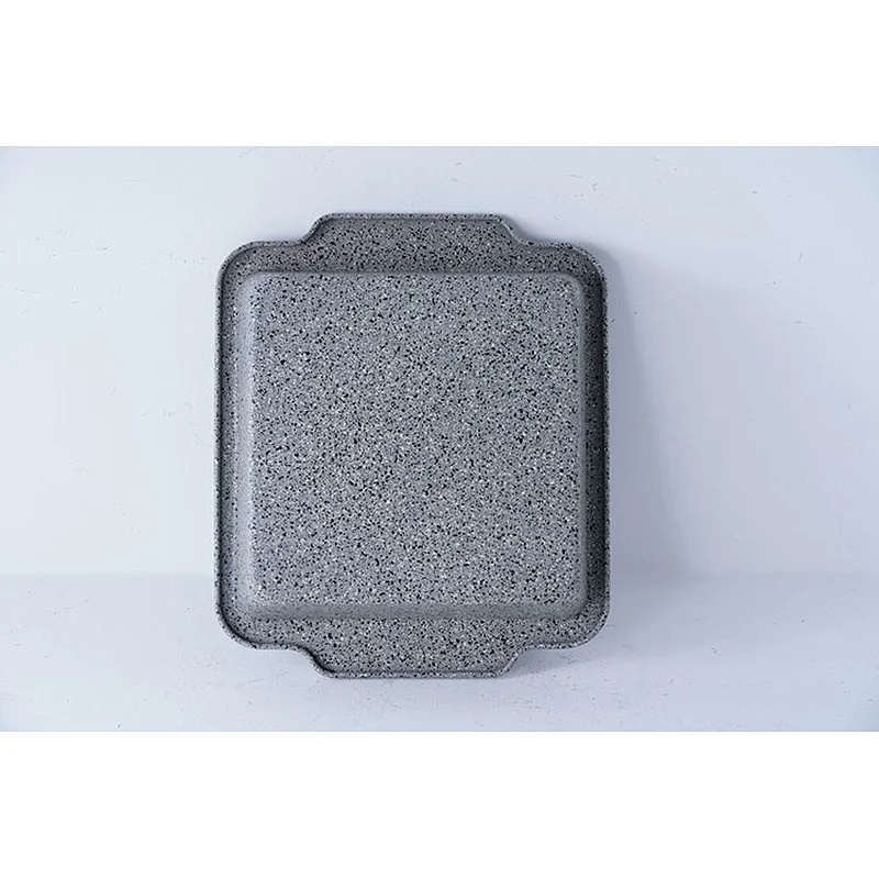 Hot sale household commercial grey carbon steel non stick coating oven tray bakeware cake pie baking trays with two side handles