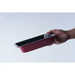 OEM red black square household restaurant personalized bakeware carbon steel non stick coating pizza biscuit baking tray