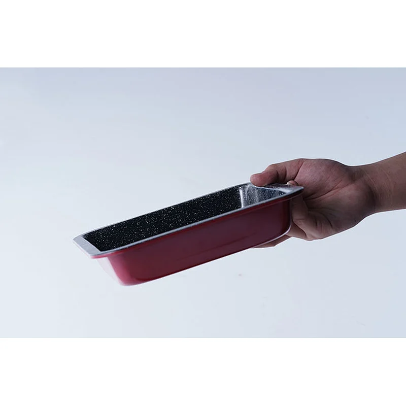 OEM red black square household restaurant personalized bakeware carbon steel non stick coating pizza biscuit baking tray