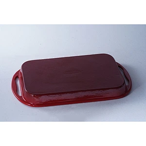 OEM red rectangular big capacity gathering party cast iron cookware enamel non-stick skillet fry pan with two side handles
