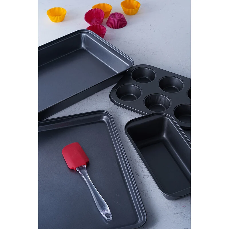 Practical household 4 kinds of shapes multifunction carbon steel non stick coating cake fondant mold bake tool set