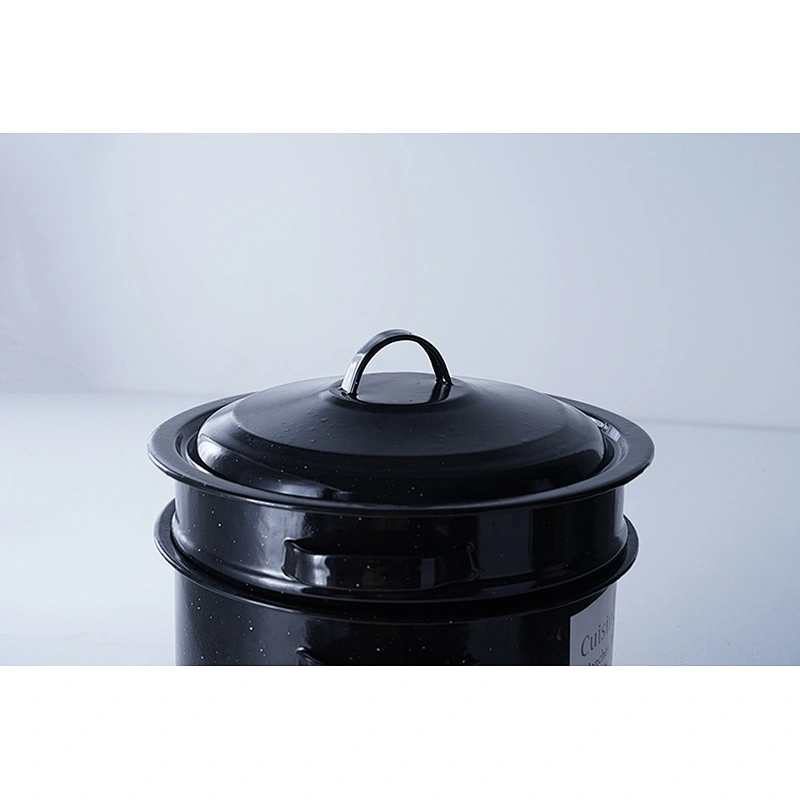 Durable OEM ODM custom design black carbon steel enamel coated pots with steaming rack