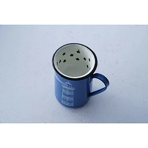 Customized printing body blue fashionable large capacity household office carbon steel enamel metal mug cup with tea filter