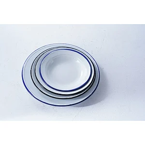 Wholesale accept custom logo multiple sizes available white round classic design carbon steel enamel serving dishes plates