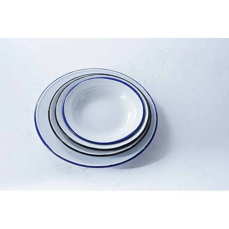 Wholesale accept custom logo multiple sizes available white round classic design carbon steel enamel serving dishes plates