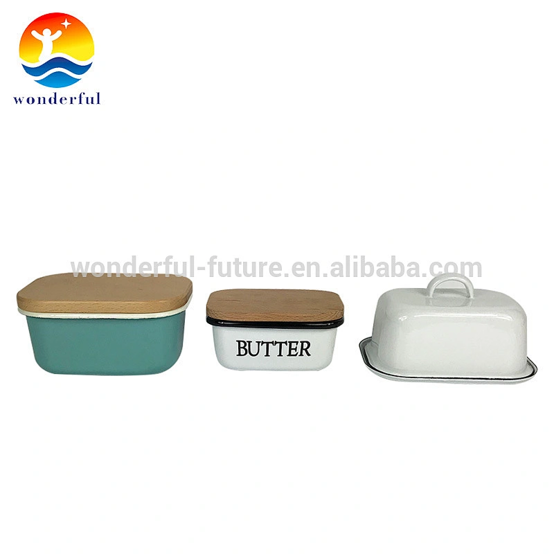 Rectangular Shape Grey Deep Cow Butter Dishes with Wooden Cover