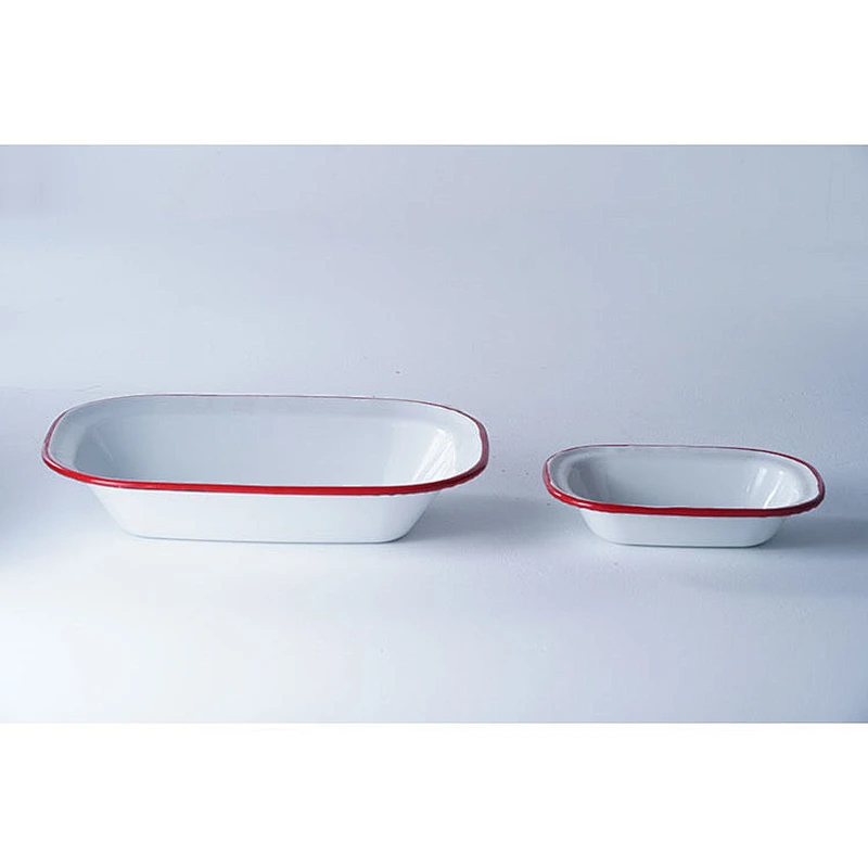 Wholesale OEM accept customized sizes kitchen classic cookware white flat-bottomed carbon steel enamel plates dishes set