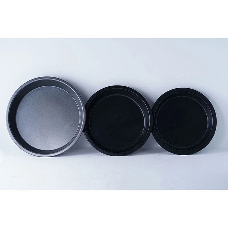 Hot sale commercial round black grey multiple sizes available carbon steel non stick coating pie baking tray oven set
