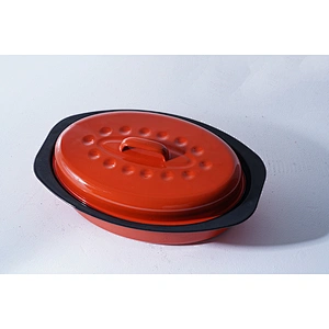 Professional cookware supplier multiple colors available enamel carbon steel chicken roaster pan with lid