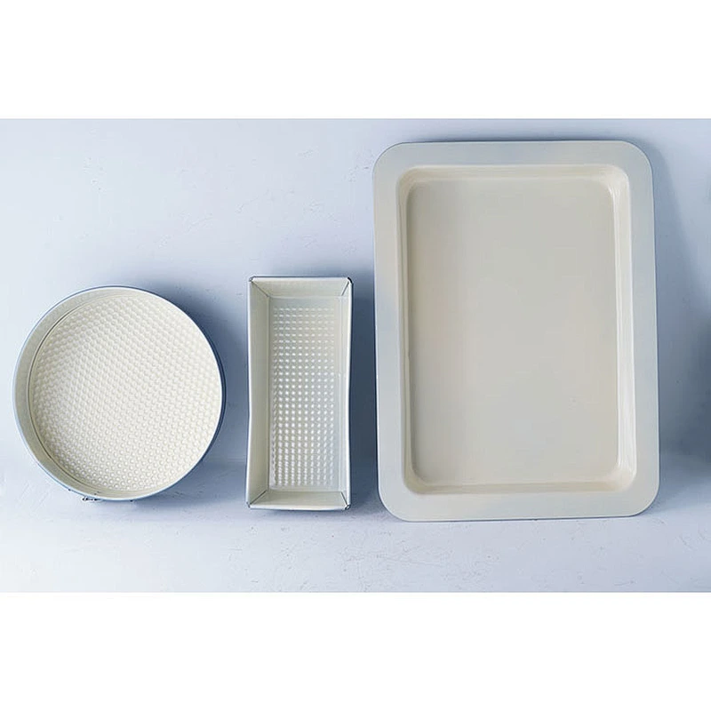 Wholesale beautiful blue multiple shapes carbon steel non stick coating oven tray baking pan bakeware tray set