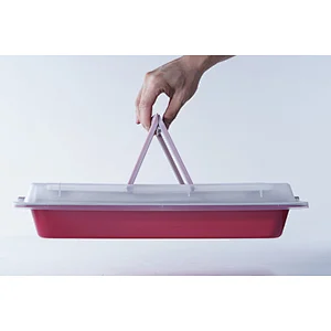 Professional bakeware wholesale red rectangular carbon steel non stick coating oven baking trays with lid