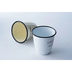 Professional kitchenware supplier accept custom logo no handle no lid letter printing body carbon steel enamel coffee tea cup